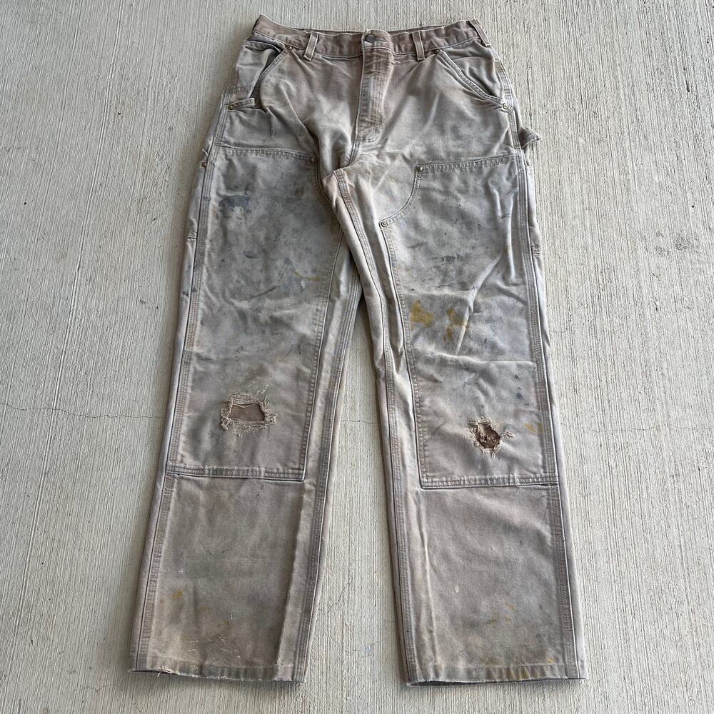 Carhartt B01 BRN distressed brown double knee work wear carpenter pants